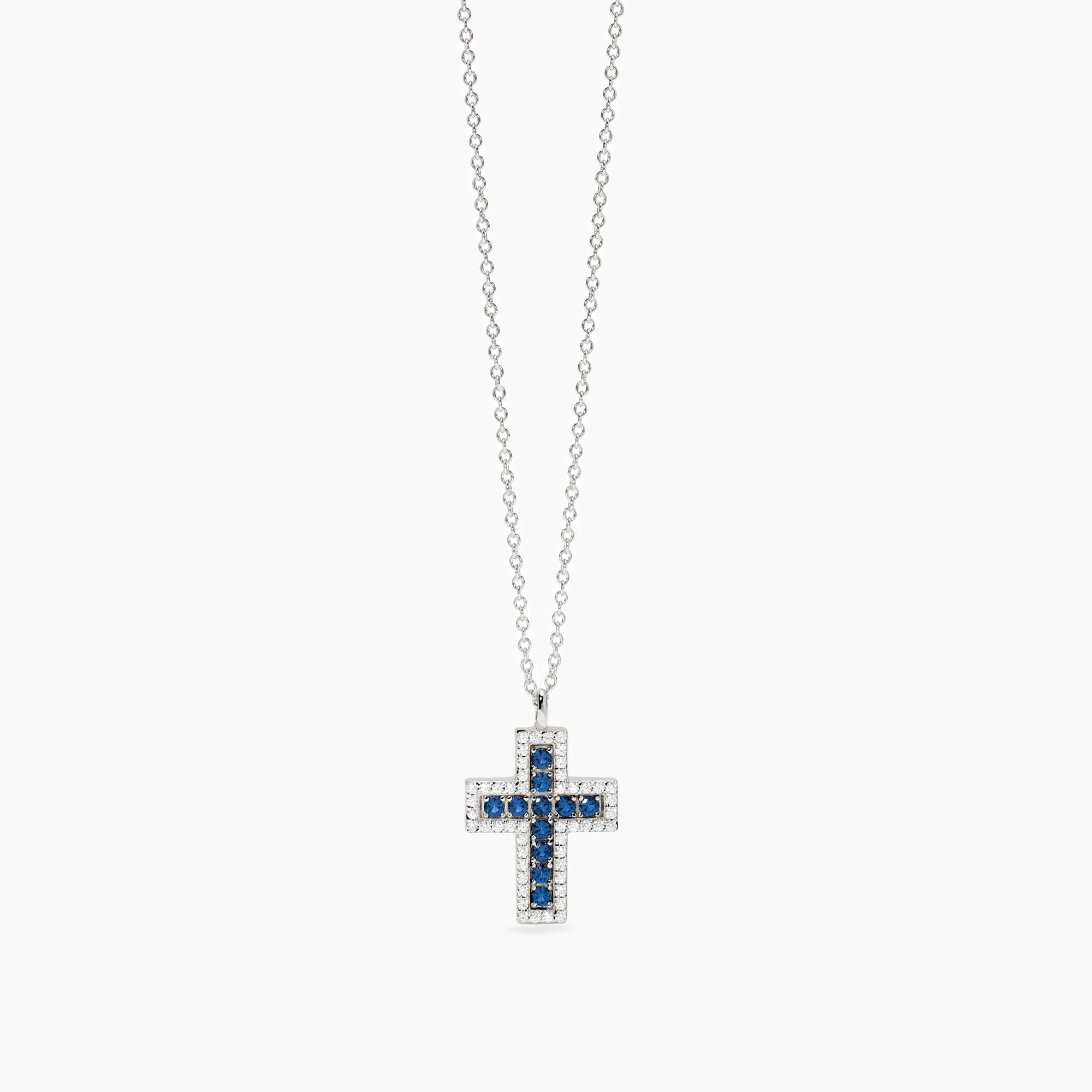 Collana Donna Mabina Save the Queen con Croce in Zaffiro Sintetico e Zirconi Bianchi 