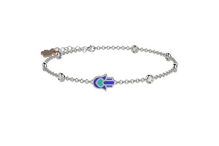 Bracciale Nanan con Pietre Brillanti e Mano Blu in Argento 925