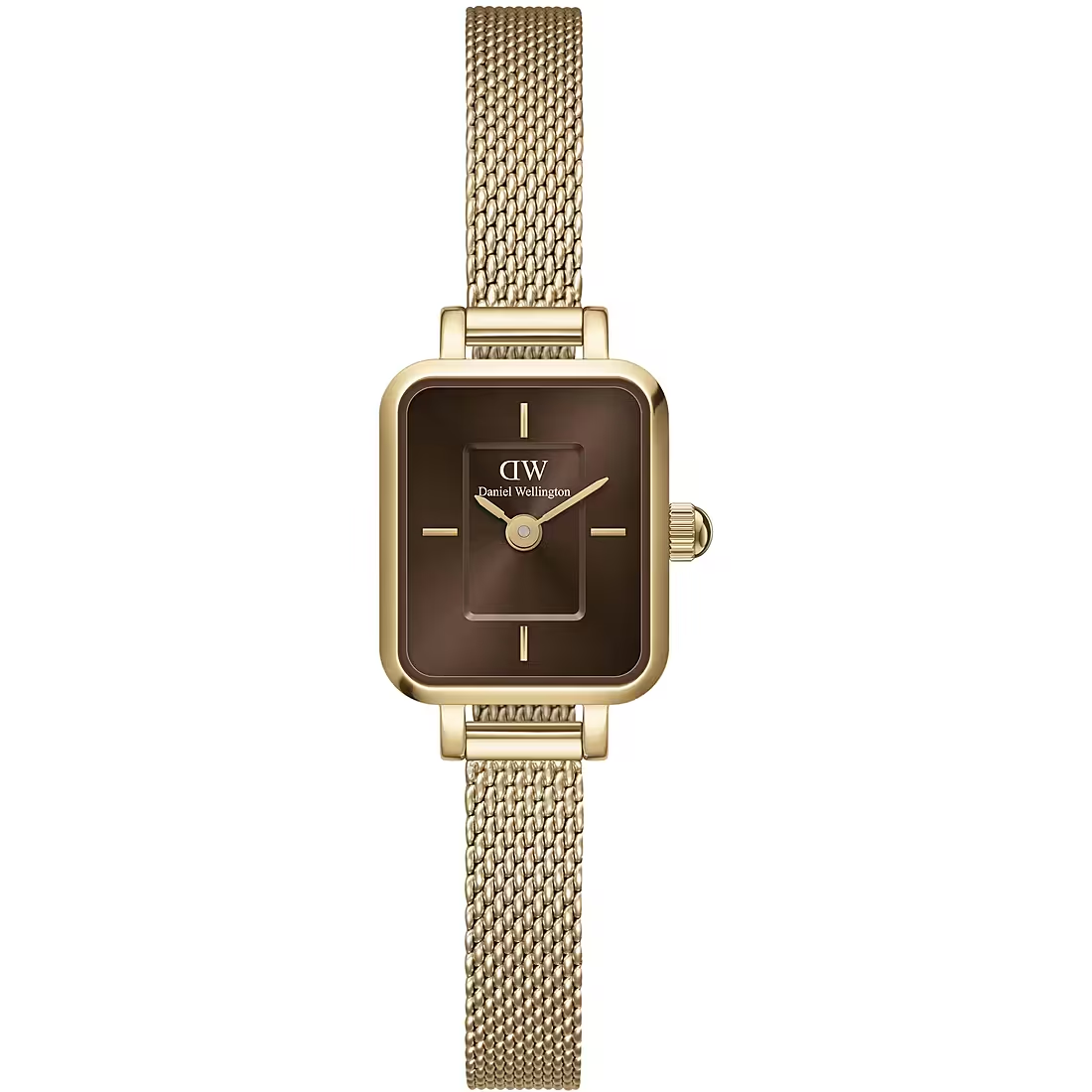 Orologio Donna Daniel Wellington Quadro Mini al Quarzo con Quadrante Marrone 22 mm Cinturino Pressed Mesh Placcato Oro