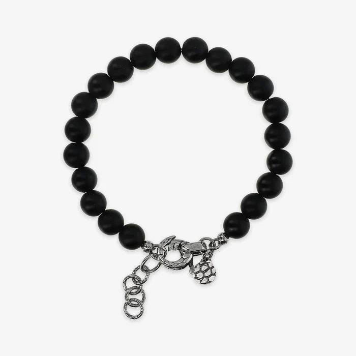 Bracciale Uomo Albert M. con Sfere di Pietra Naturale e Chiusura Texture in Argento 925