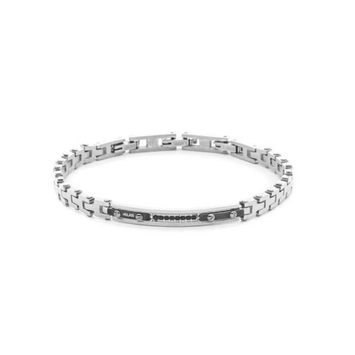 Bracciale Uomo Paciotti in Acciaio con Targhetta e Zirconi Neri