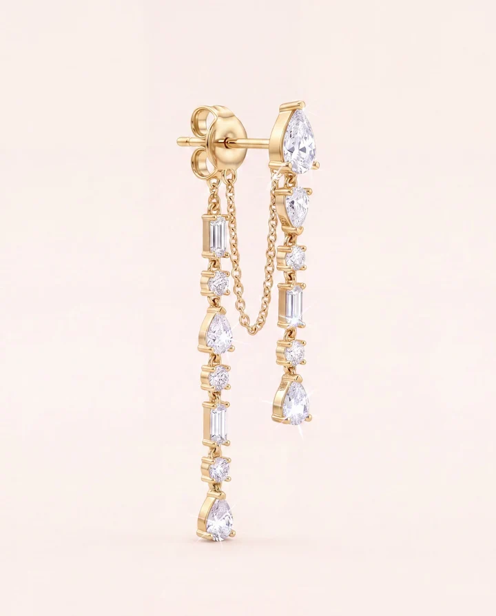 Orecchino Amabile Bond Lumiere Pendente con Doppia Catenella