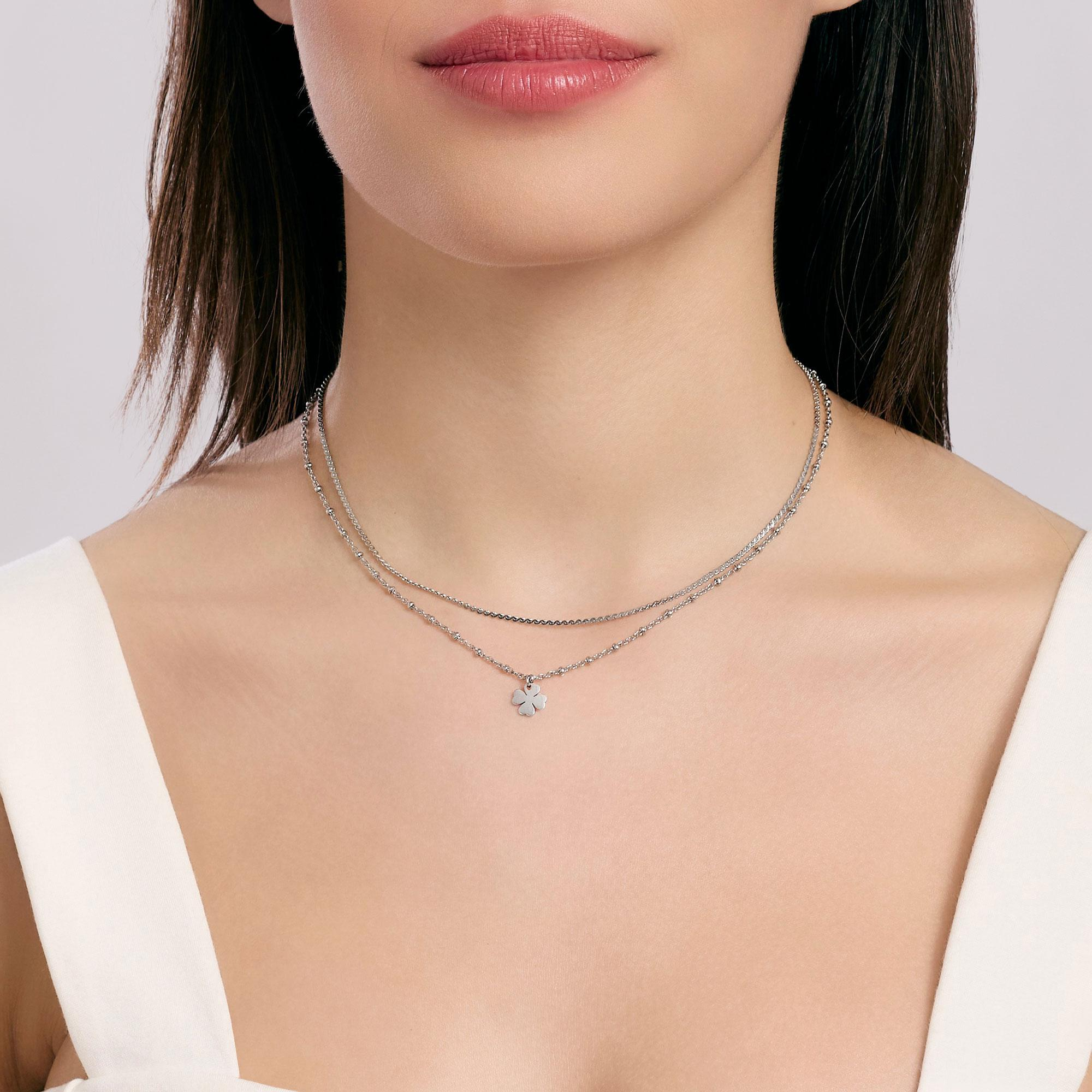 Collana Donna Kidult con Catene e Quadrifoglio 