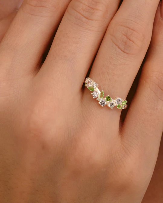 Anello Donna Amabile Fleur Chevron con Zirconi Rosa e Verdi Misura M