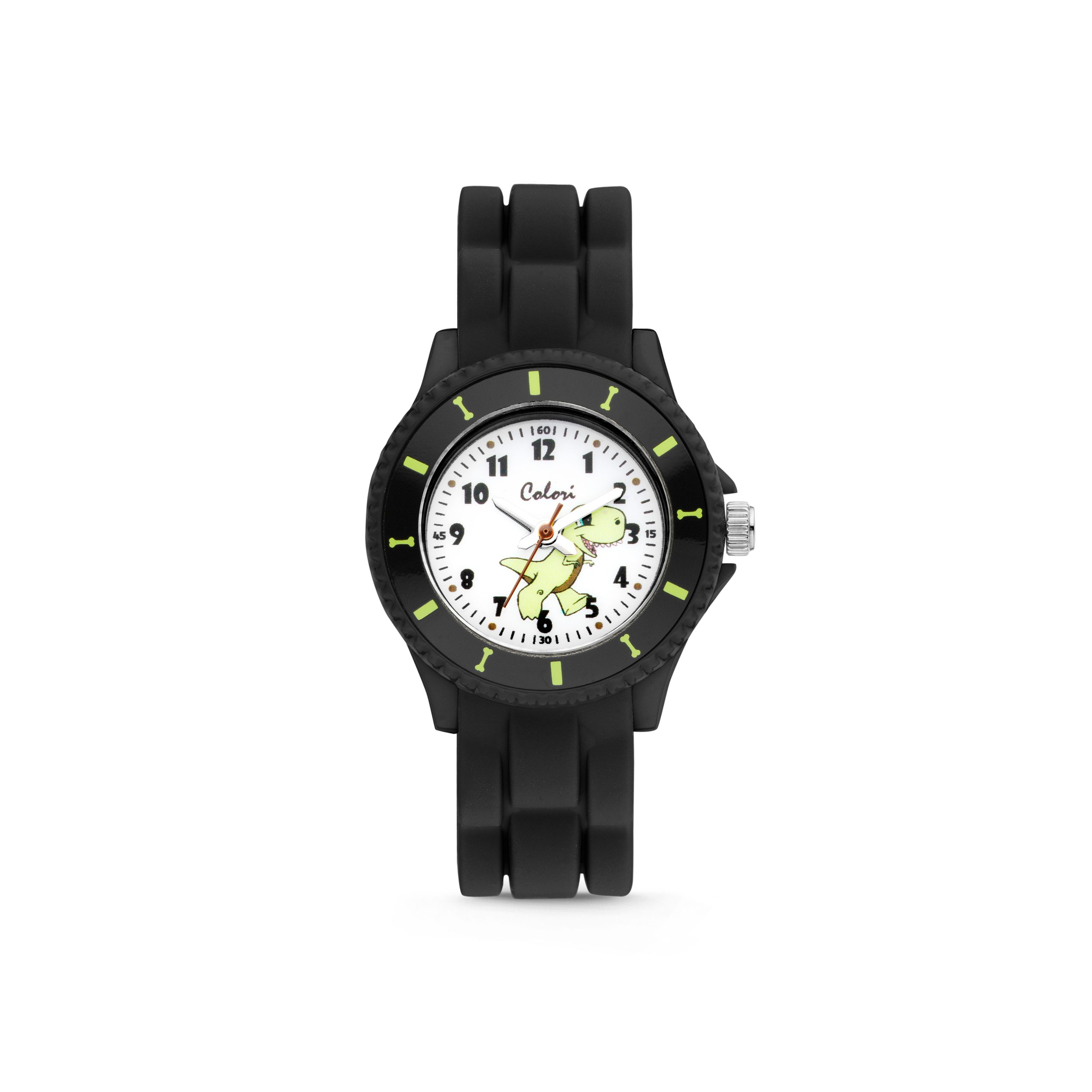 Orologio Bambino Colori Kidswatch con Dinosauro al Quarzo con Quadrante Bianco 30mm Cinturino Nero