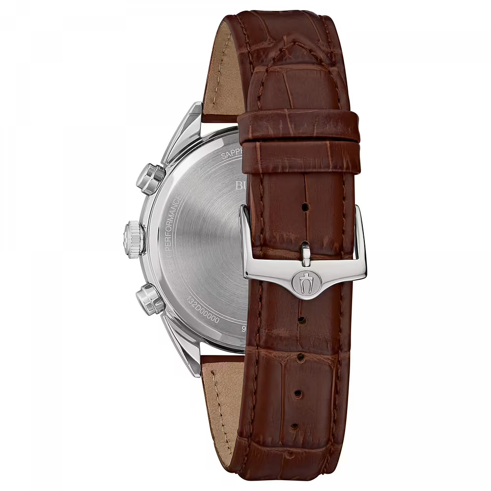 Orologio Uomo Bulova Chrono al Quarzo con Quadrante Silver 41 mm Cinturino in Pelle Marrone