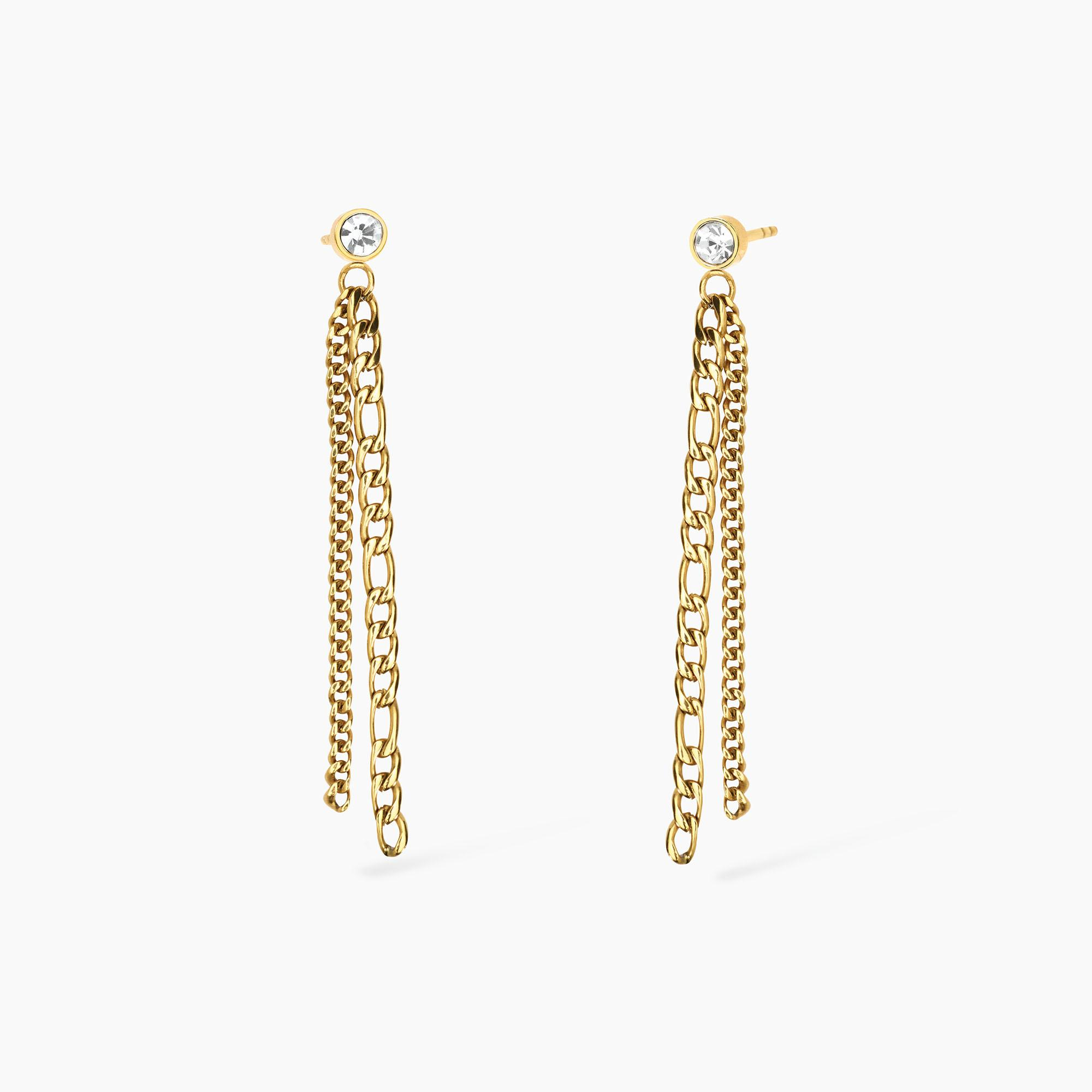 Orecchini Donna Kidult Dorati con Cristallo e Catene 