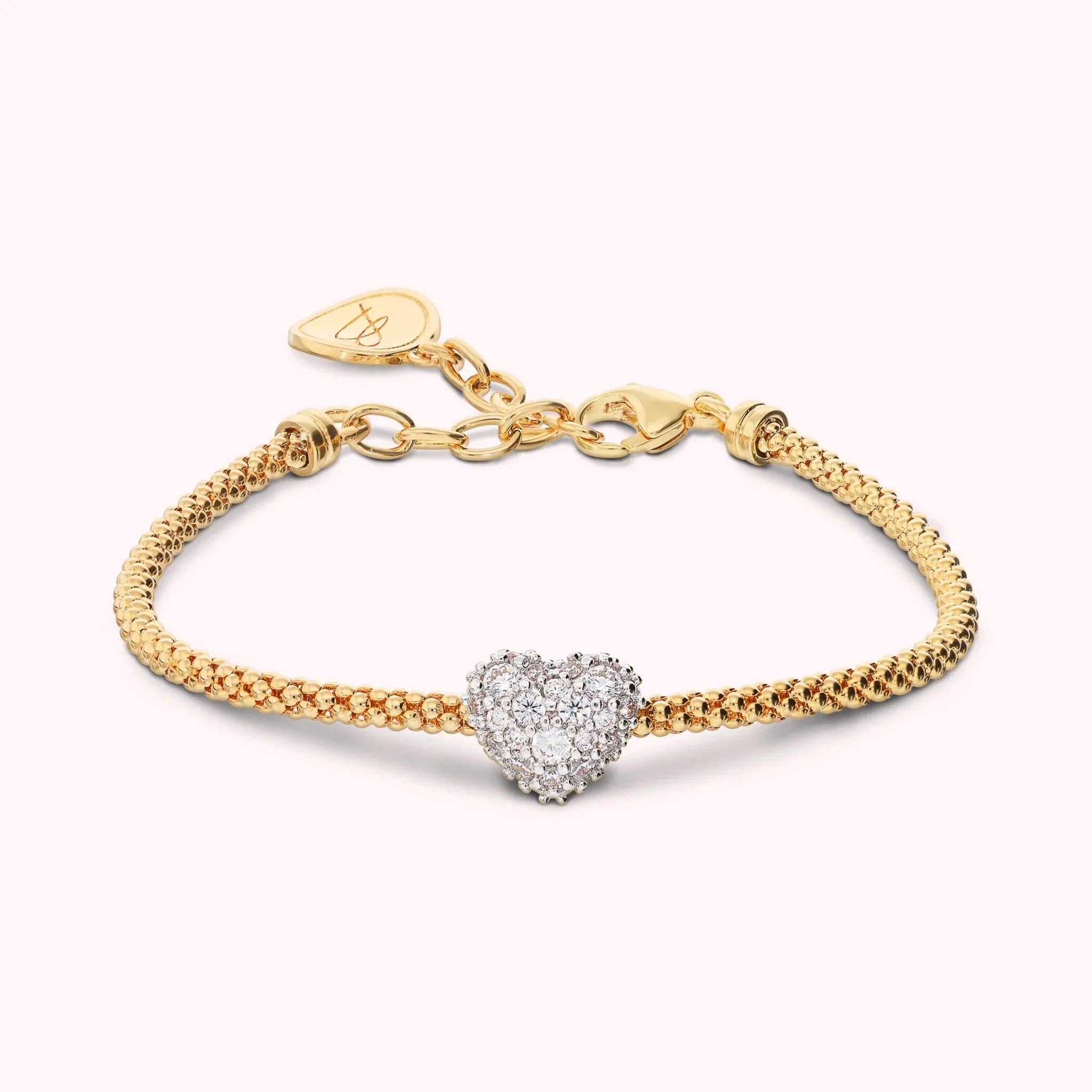 Bracciale Donna Bronzallure Golden Maglia Popcorn con Cuore in Pavé di Cubic Zirconia