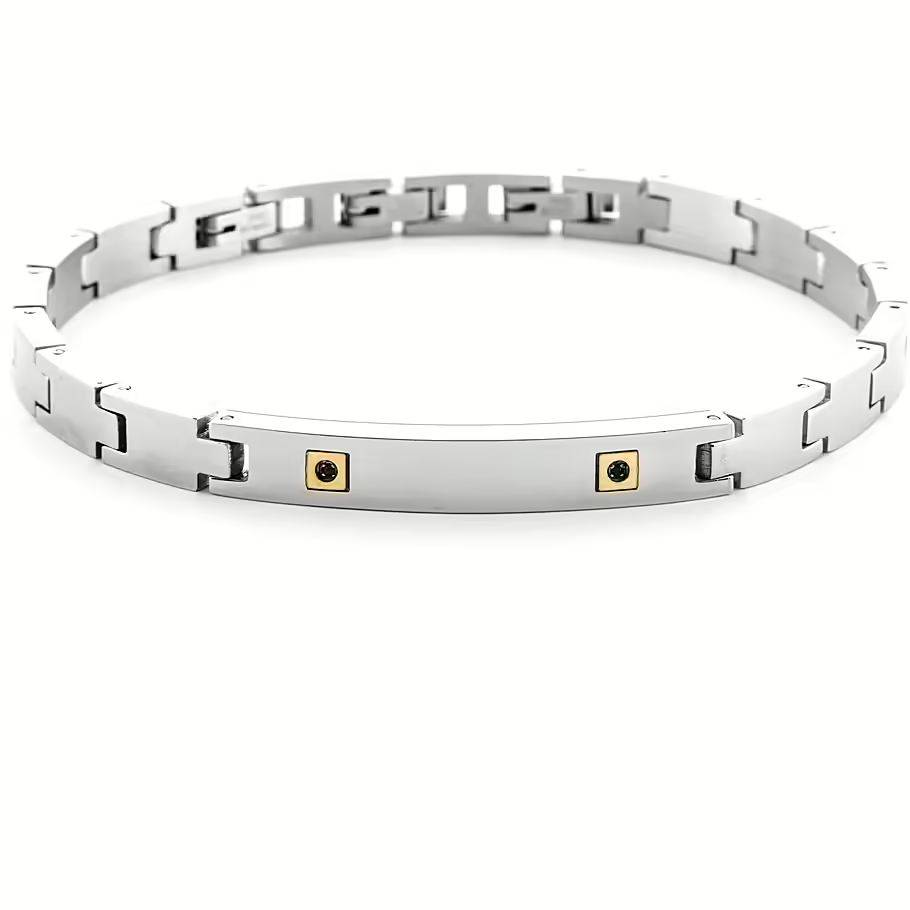 Bracciale Uomo Paciotti in Acciaio, Elementi in Oro 18 Kt E Spinellio Nero