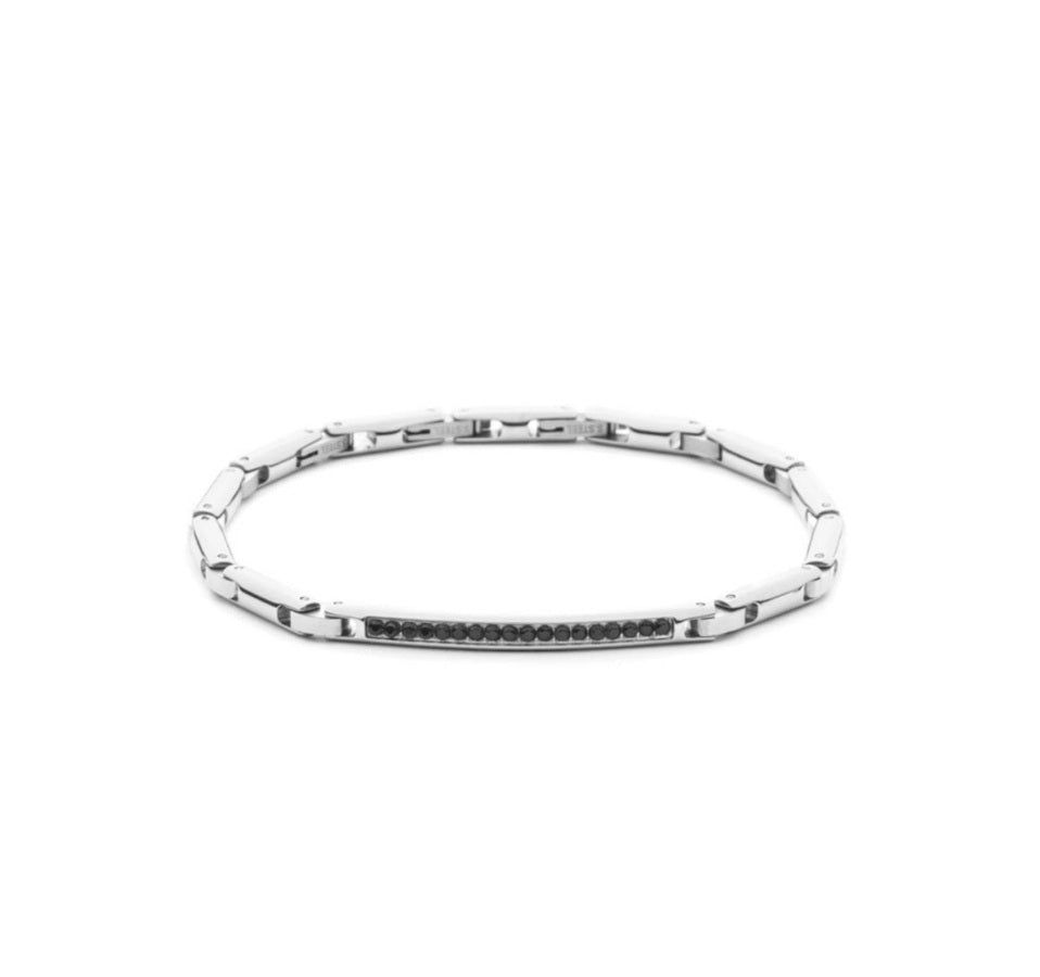 Bracciale Uomo Paciotti Catena Tubolare in Acciaio con Targhetta Centrale di Zirconi Neri 