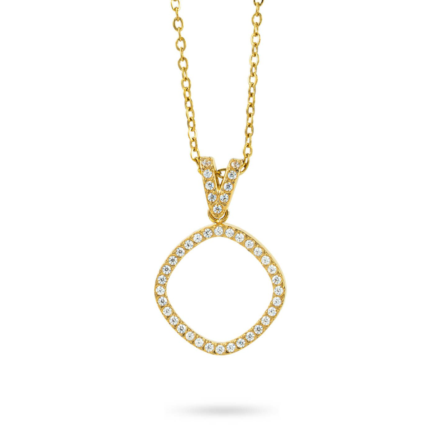 Collana Donna Boccadamo in Acciaio Placcato Oro Giallo con Quadrato di Zirconi Bianchi