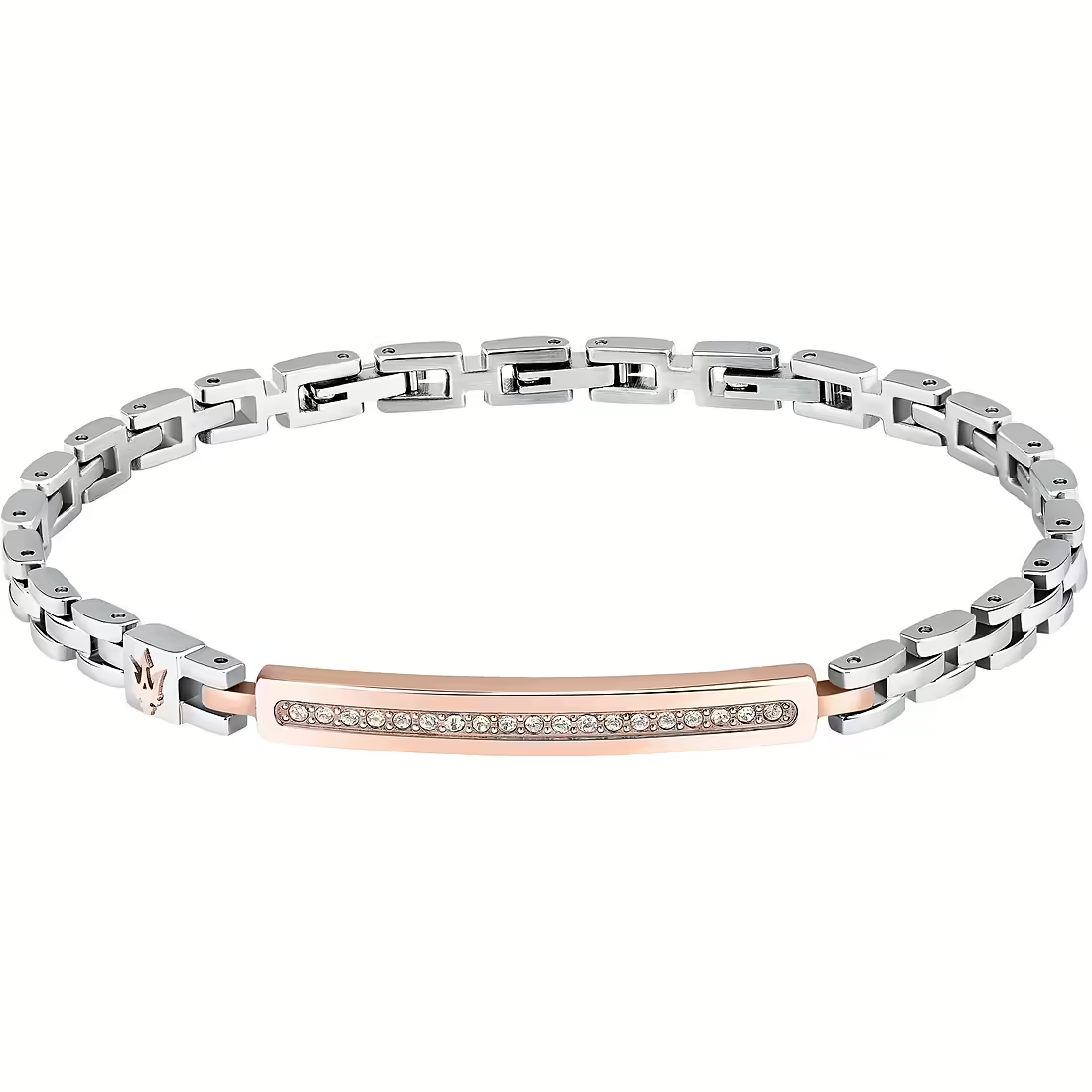Bracciale Uomo Maserati Iconic in Acciaio con dettagli Rosè e Zirconi Bianchi 