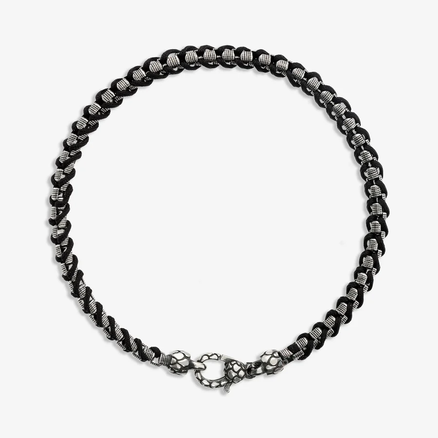 Bracciale Uomo Albert M in Argento 925 con Catena Veneziana Striata e Cordino Nero