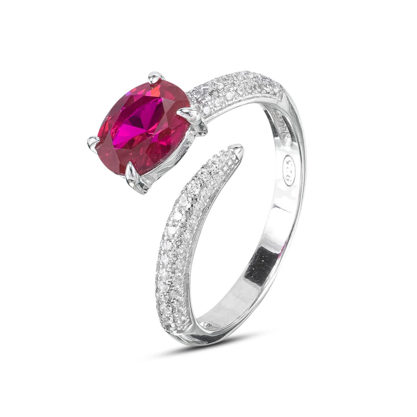 Anello Contrariè Donna Boccadamo in Argento con Zirconi e Cristallo Rubino Sintetico 