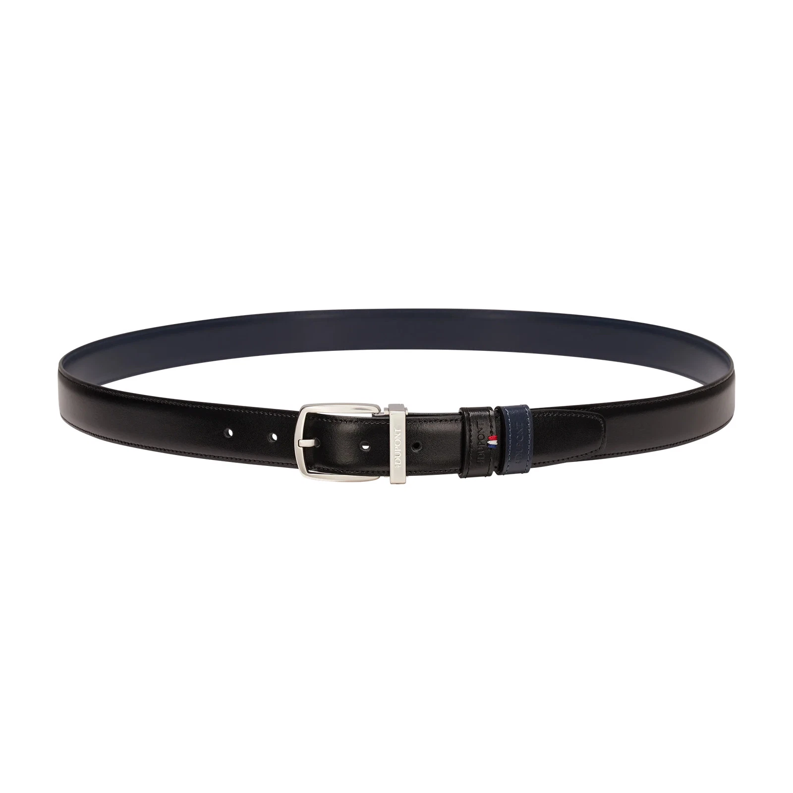 Cintura Reversibile Dupont Line D Nera in Pelle di Vacchetta e Palladio 30 mm