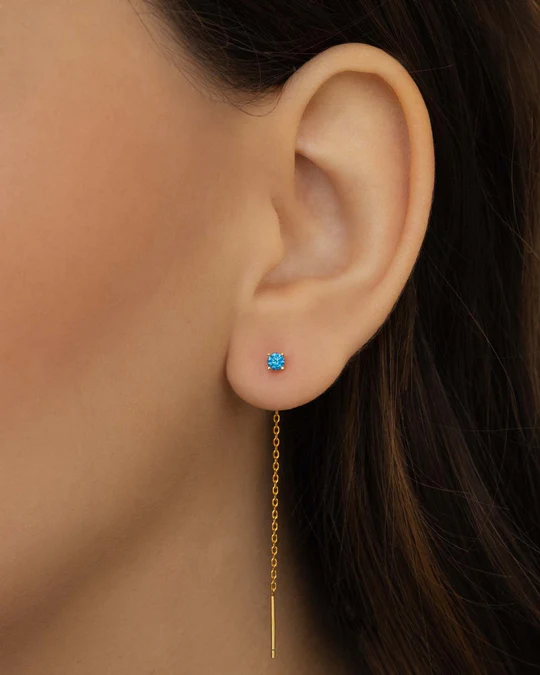 Orecchino Saliscendi Dorato Donna Amabile Lovli Luce con Punto Luce Azzurro