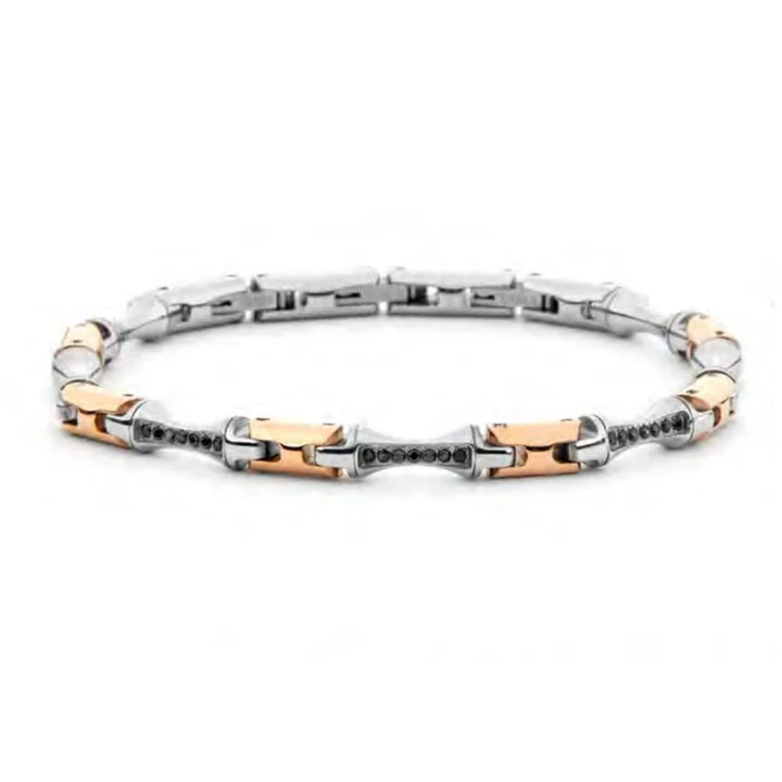 Bracciale Uomo Paciotti in Acciaio e pvd Rosè con Zirconi Neri 