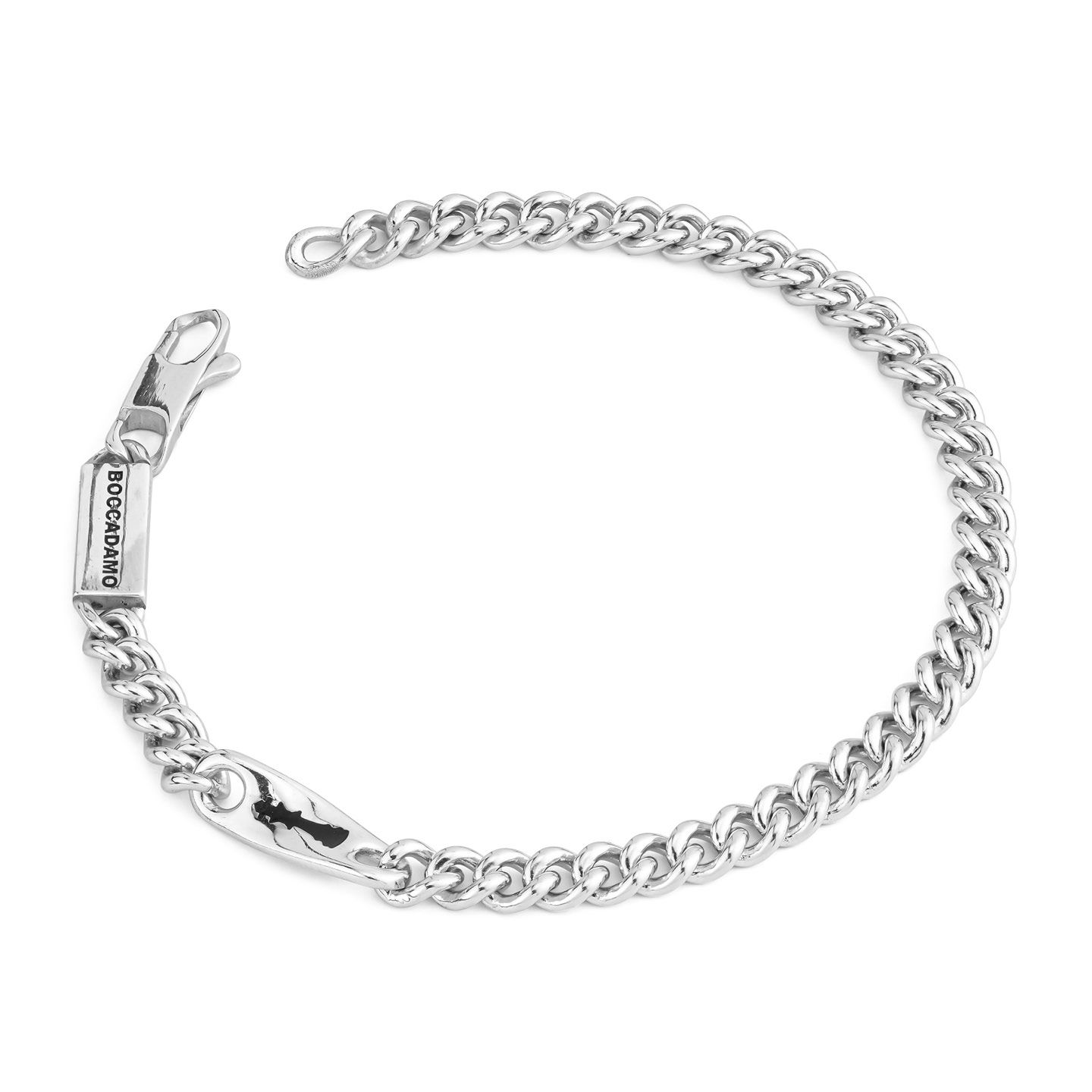 Bracciale Uomo Boccadamo a Maglia Grumetta Piatta con Scacco Dipinto Centrale e Firma 