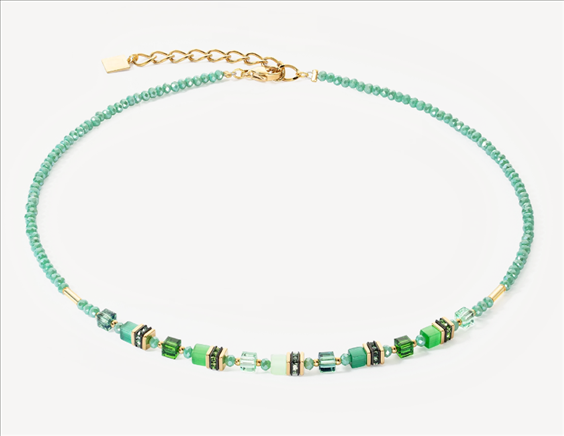 Collana Donna Coeur De Lion Geocube in Acciaio Dorato e Pietre Verdi 