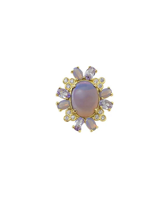 Orecchino Destro Donna Amabile Lilac a Bottone in Ottone con Pietra Ovale Lavanda 