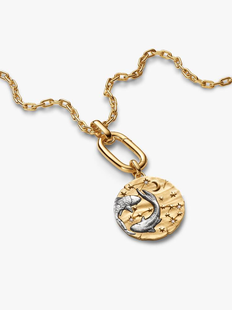 Charm Pandora Medallion XL Pesci "Memento Somniare" in Argento Sterling 925 Rifinito in Oro
