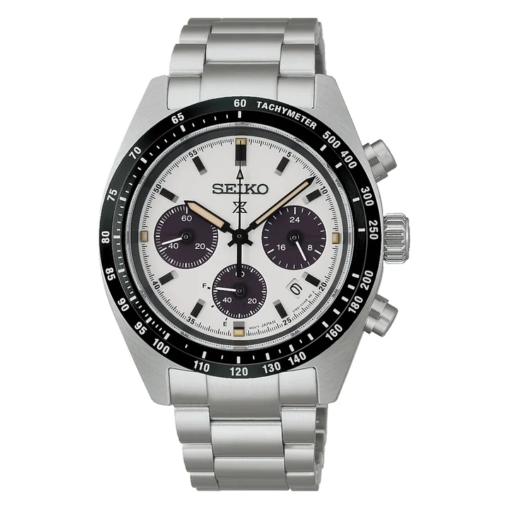 Orologio Uomo Seiko Prospex Speedtimer Cronografo Solare con Quadrante Bianco 39 mm