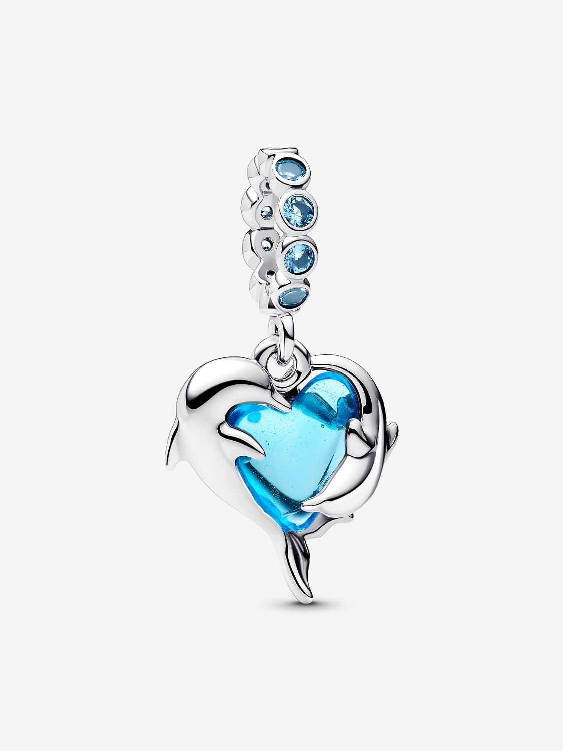 Charm Pandora Pendente Delfini e Cuore Vetro di Murano Argento Sterling 925