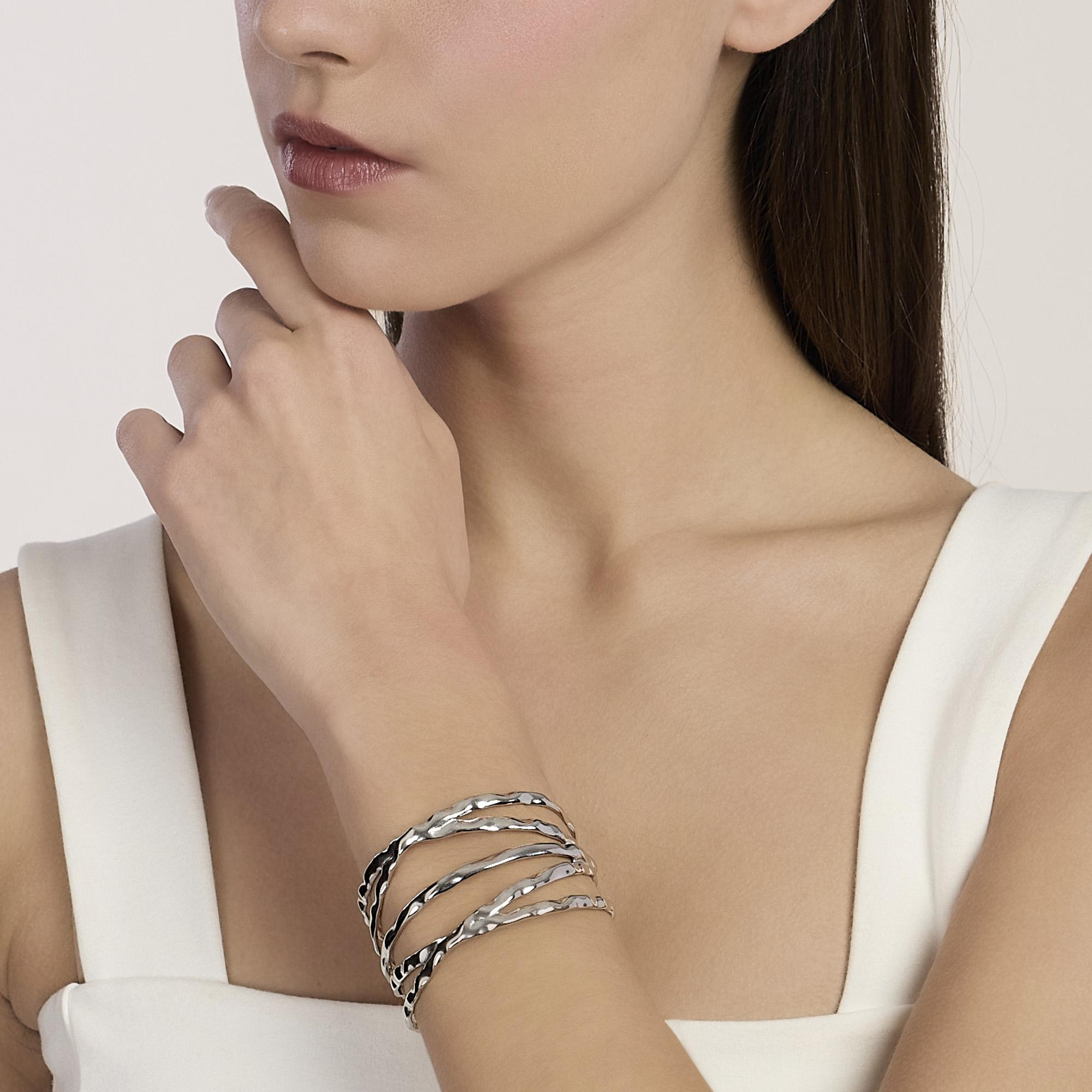 Bracciale Cuff Donna Kidult in Acciaio Martellato