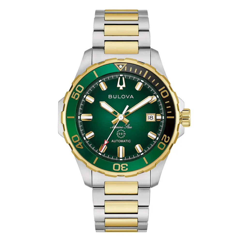 Orologio Uomo Bulova Marine Star Automatico con Quadrante Verde 41 mm Bracciale Acciaio/Oro