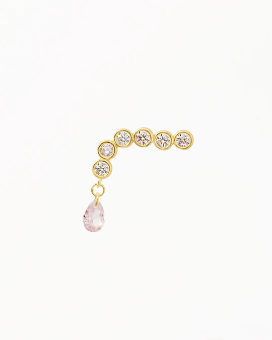Orecchino Sinistro Donna Amabile Dorato Rosalia Ear Climber in Ottone con Zirconi Rosa e Bianchi 