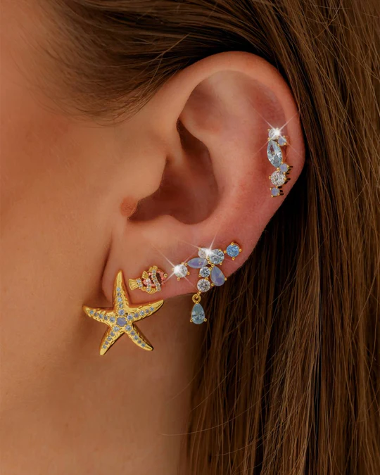 Orecchino Sinistro Dorato Donna Amabile Aquamarine