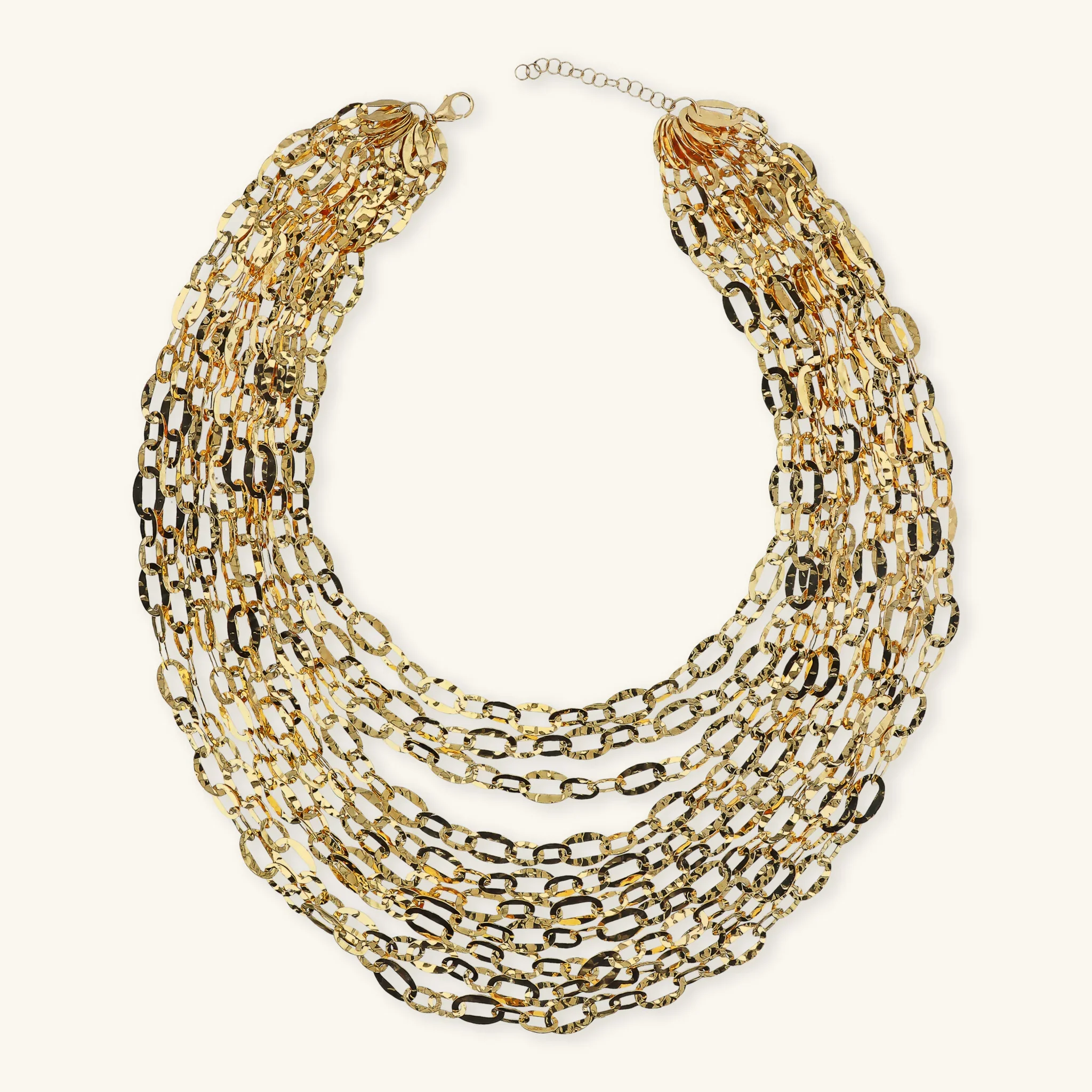 Collana Multifilo Donna Etrusca Graduata Catena Ovale Martellata