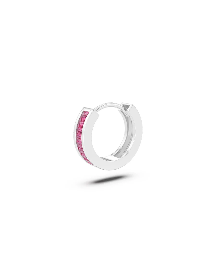 Orecchino Donna Amabile Hoop Zirconia a Cerchio Pietre di Zirconia Fucsia Incastonate 