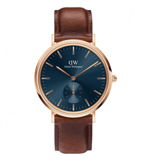 Orologio Uomo Daniel Wellington Multi-eye al Quarzo con Quadrante Blu 40 mm Cinturino in Pelle Marrone