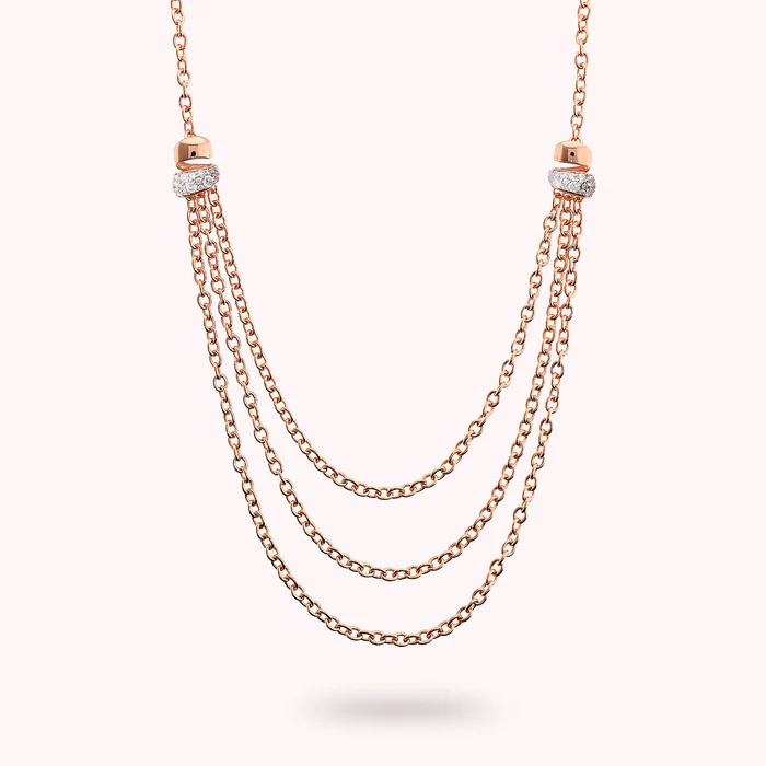 Collana Donna Bronzallure Multifilo Catena Rolò con Pavé in Cubic Zirconia