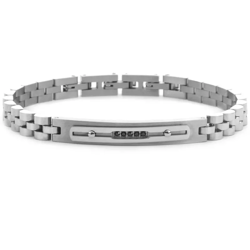 Bracciale Uomo Paciotti in Acciaio con Targhetta di Zirconi Neri 
