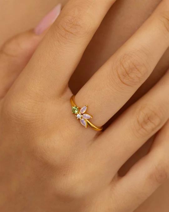 Anello Donna Amabile Petals Fantasia Dorato con Petali Rosa Misura L