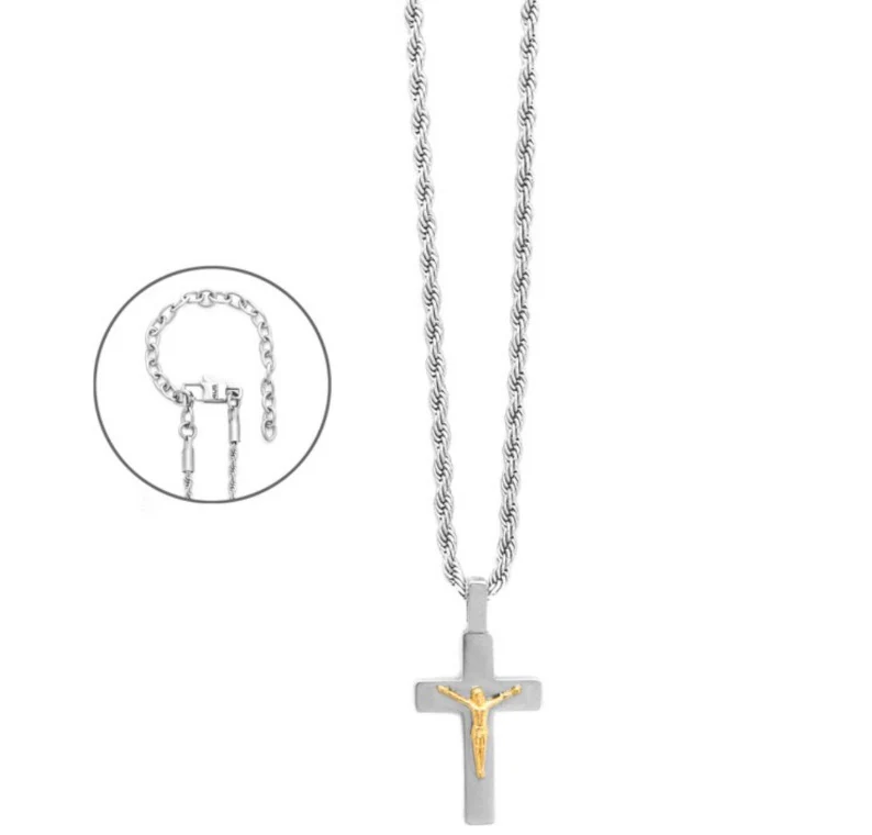 Collana Uomo Paciotti in Acciaio Modello Fune e Croce Dorata