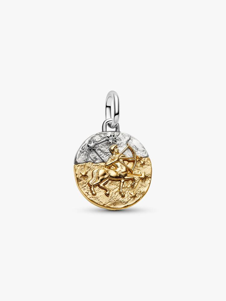 Charm Pandora Medallion Sagittario in Argento Sterling 925 Rifinito in Oro 
