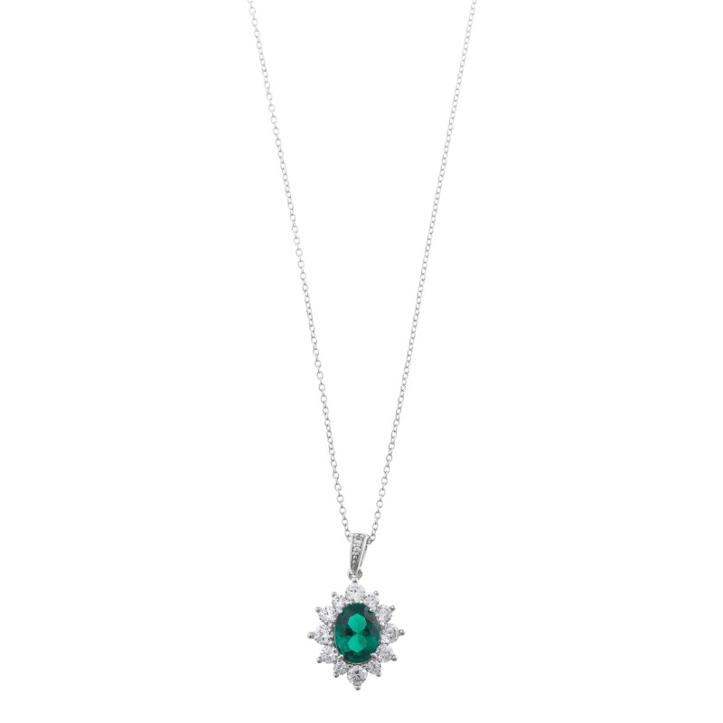 Collana Donna Salvatore Plata in Argento Rodiato con Zirconi Cubici Bianchi e Verdi 