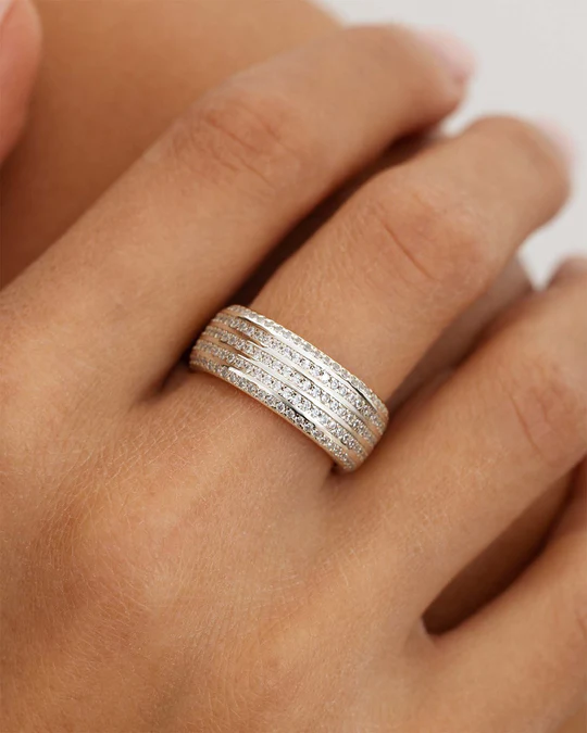 Anello Donna Amabile Stripe a Fascia con Strisce Brillanti 