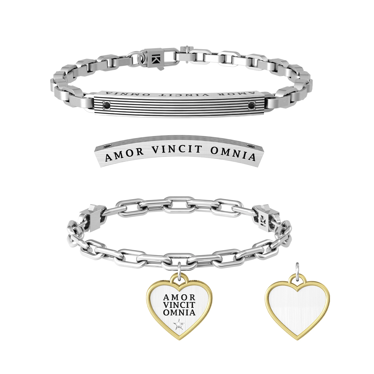 Coppia di Bracciali Donna/Uomo Kidult Love Amor vincit omnia con Catena