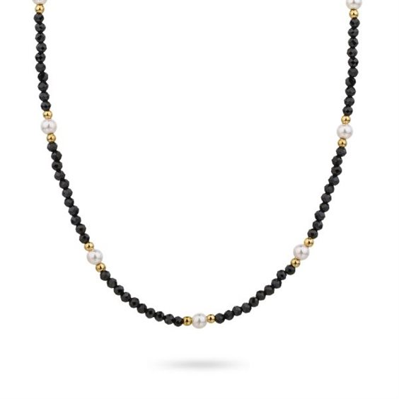 Collana Donna Boccadamo in Acciaio Dorato con Perline Nere e Perla 