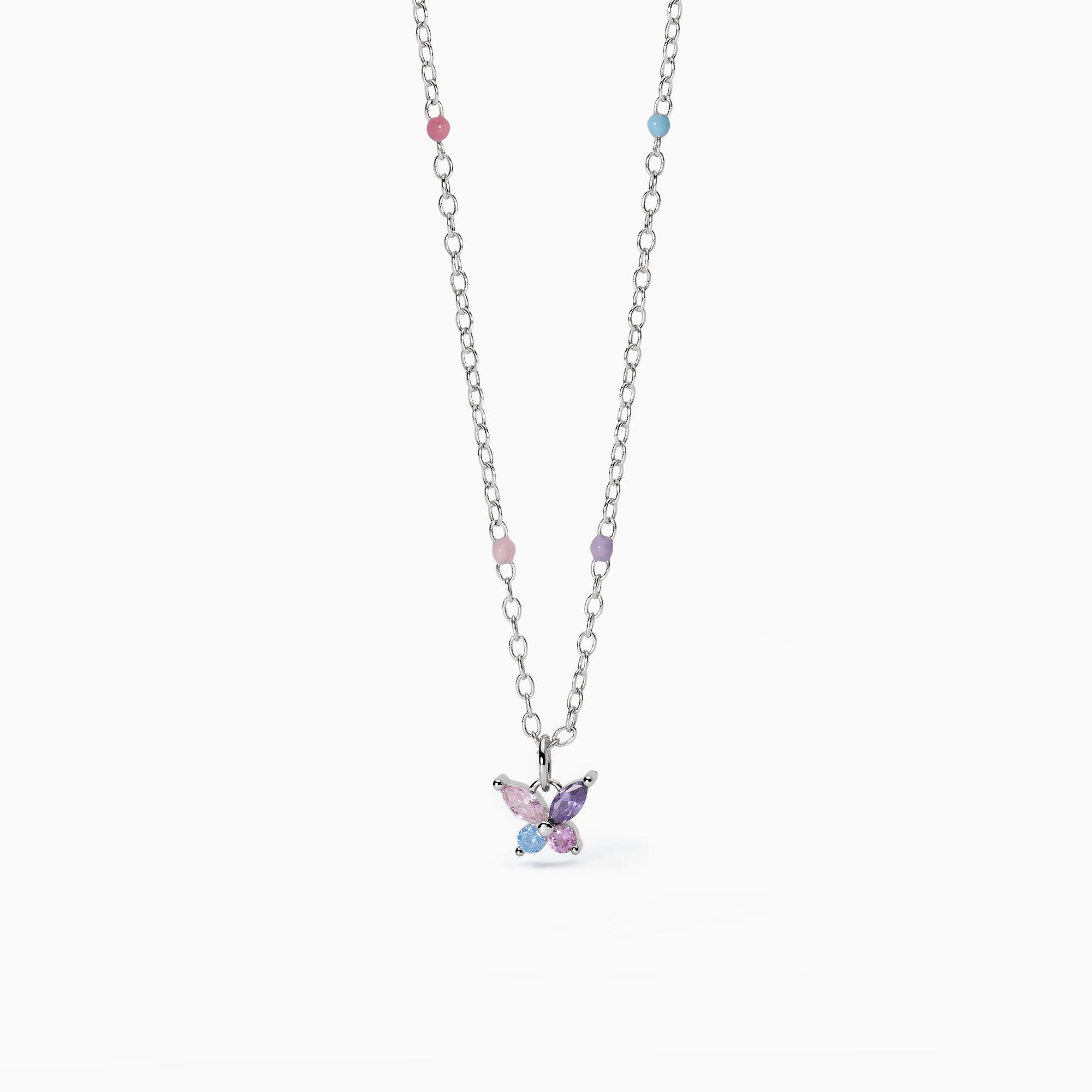 Collana Bambina Mabina Secret Garden in Argento con Farfalla e Zirconi Multicolor 