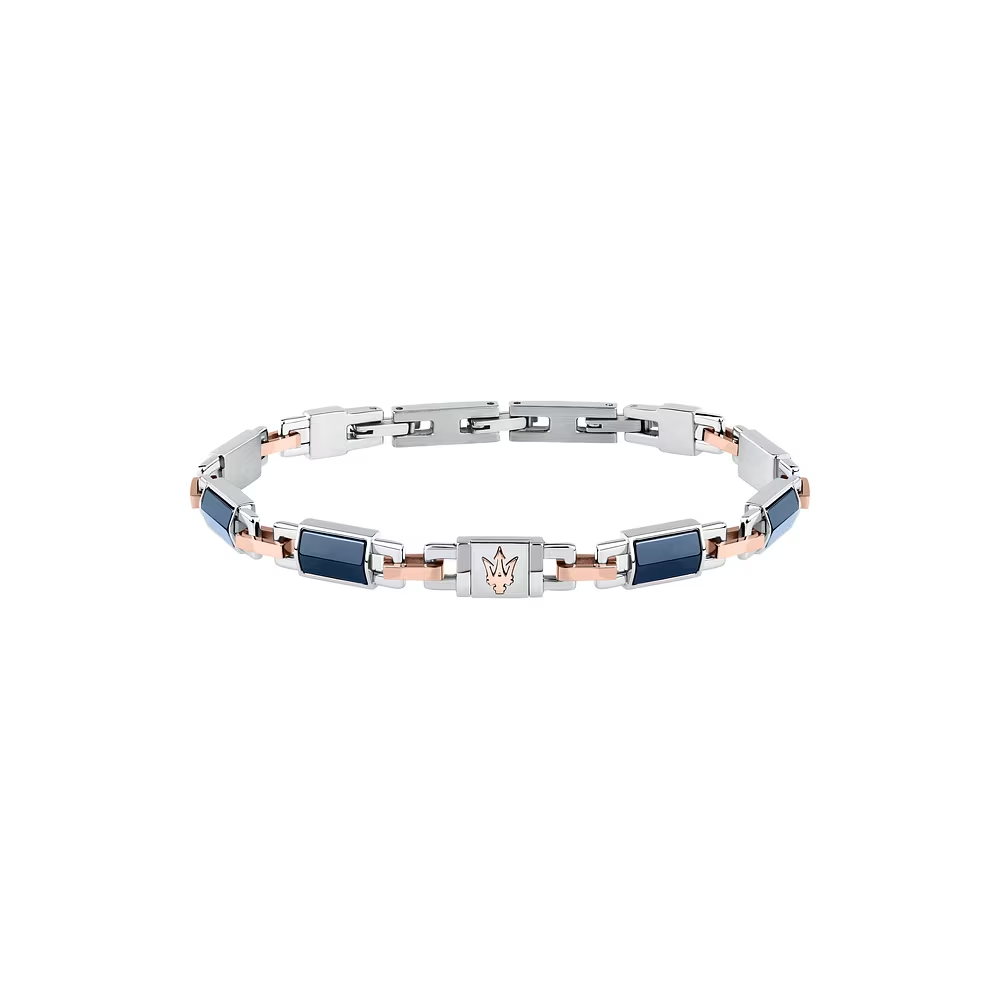 Bracciale Uomo Maserati Ceramic in Acciaio con Inserti Blu e Rosè 