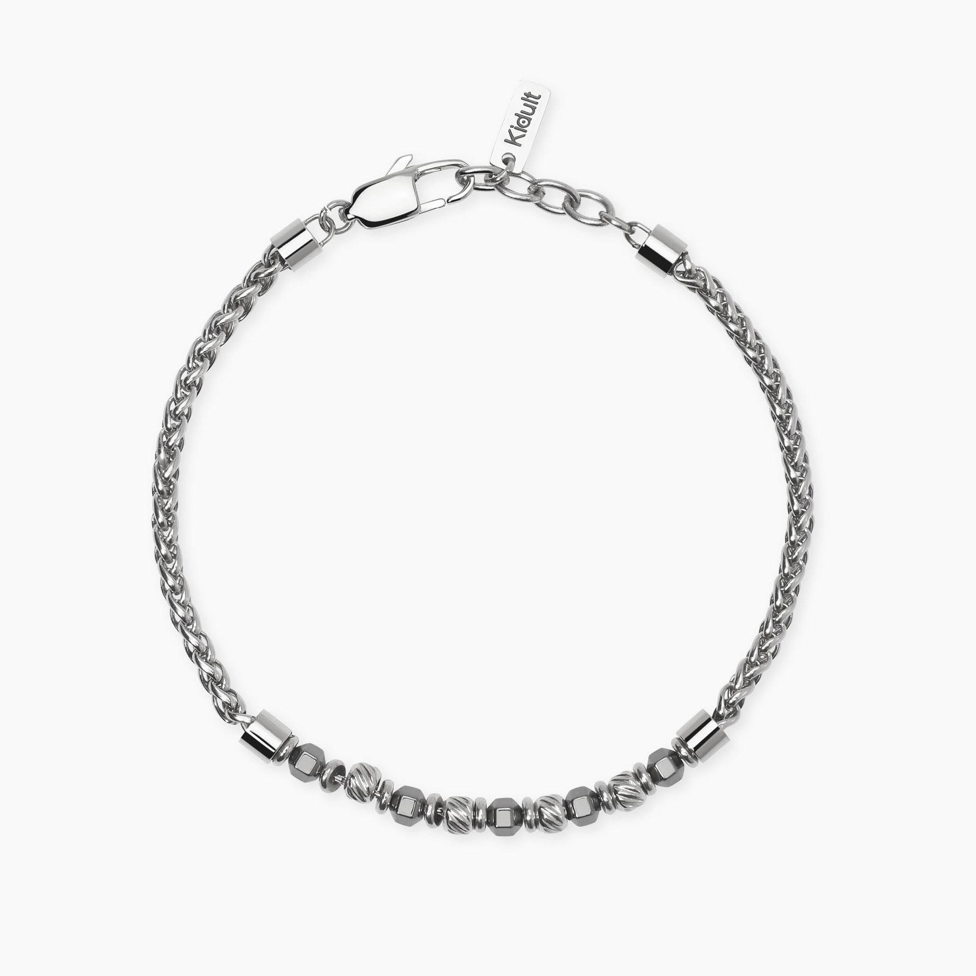 Bracciale Uomo Kidult con Catena Spiga in Acciaio ed Ematite