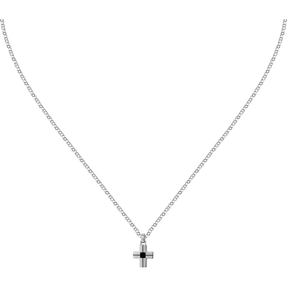 Collana Uomo Sector Spirit con Dettaglio Croce Nera Smaltata in Acciaio