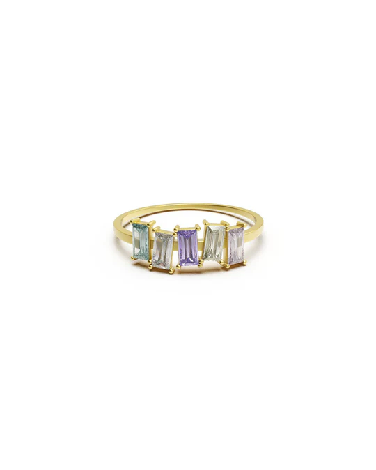 Anello Donna Amabile Heavenly Dorato Multistone con Zirconi Baguette Colorati 