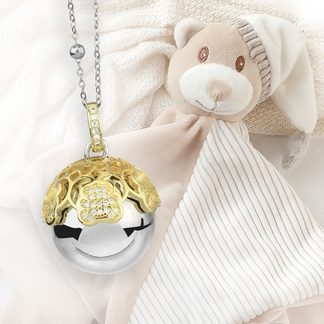 Collana Donna Boccadamo Chiama Angeli con Ciondolo Sonoro, Coppetta Placcata Oro Giallo di Orsetti e Peluche