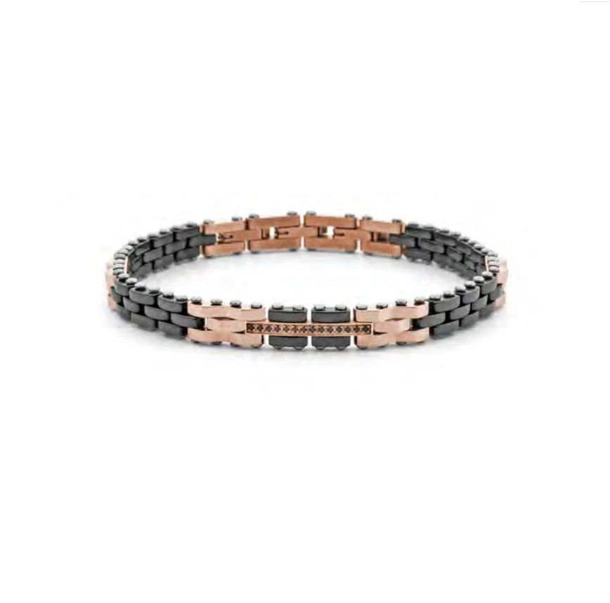 Bracciale Uomo Paciotti con Maglia in Acciaio pvd Nero e Rosè 